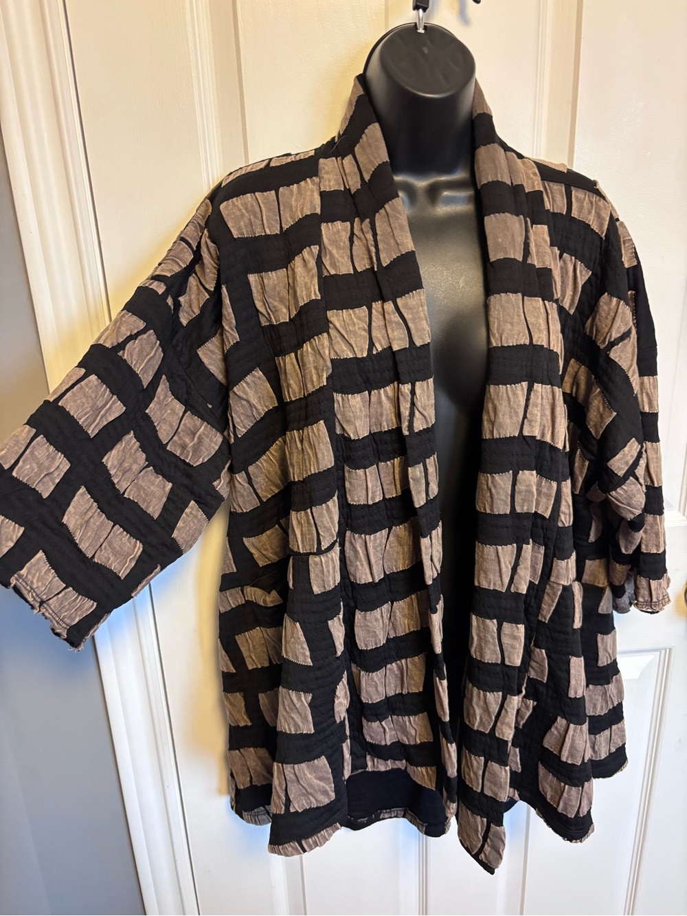 Chalet et Ceci Brown Black Crinkle Quilted Textured Open Front Cardigan Jacket M